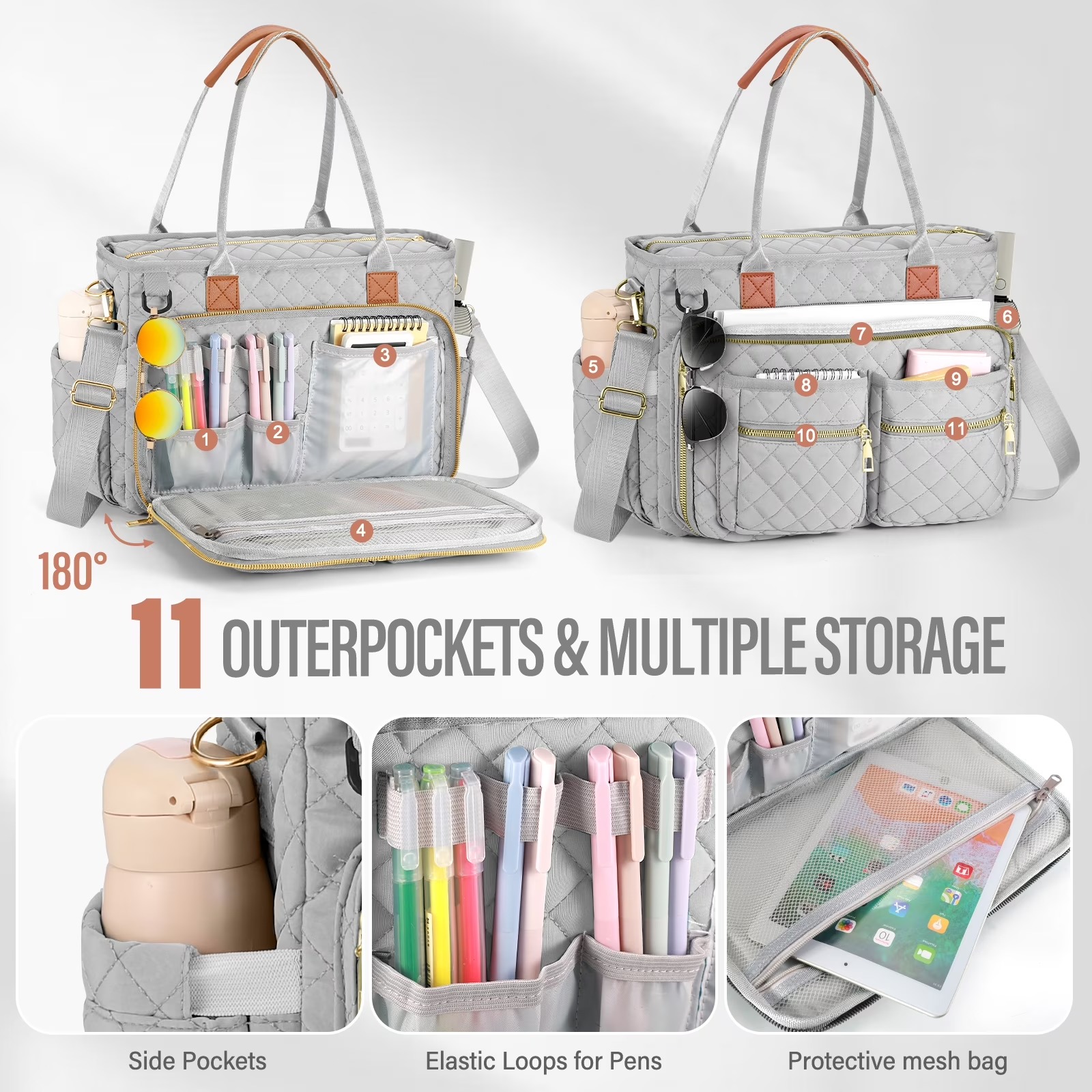 Large Capacity Multi-functional Teacher Tote Bag - White